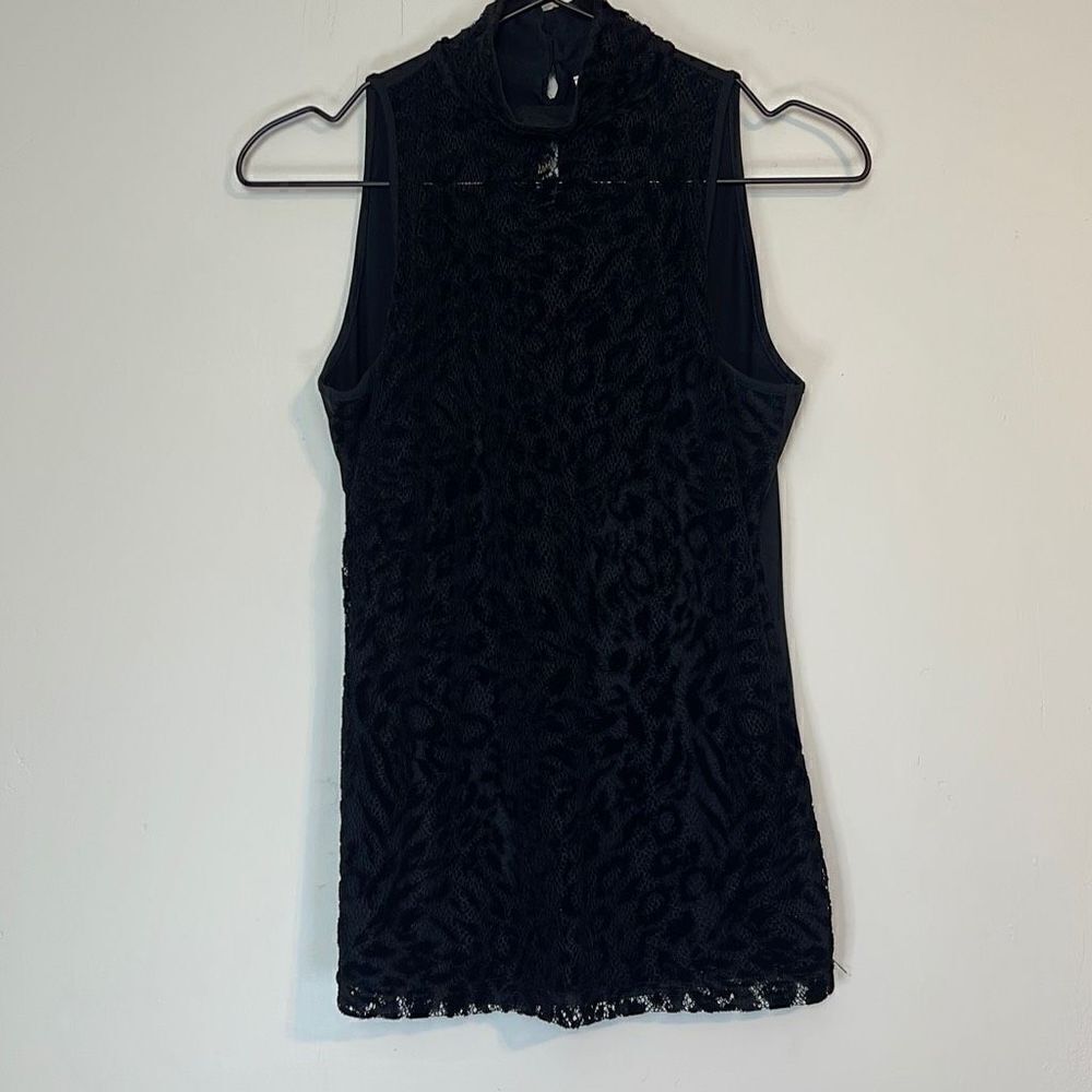 Anne Fontaine Paris Black Mockneck Tank Velvet Leopard 40 6-8